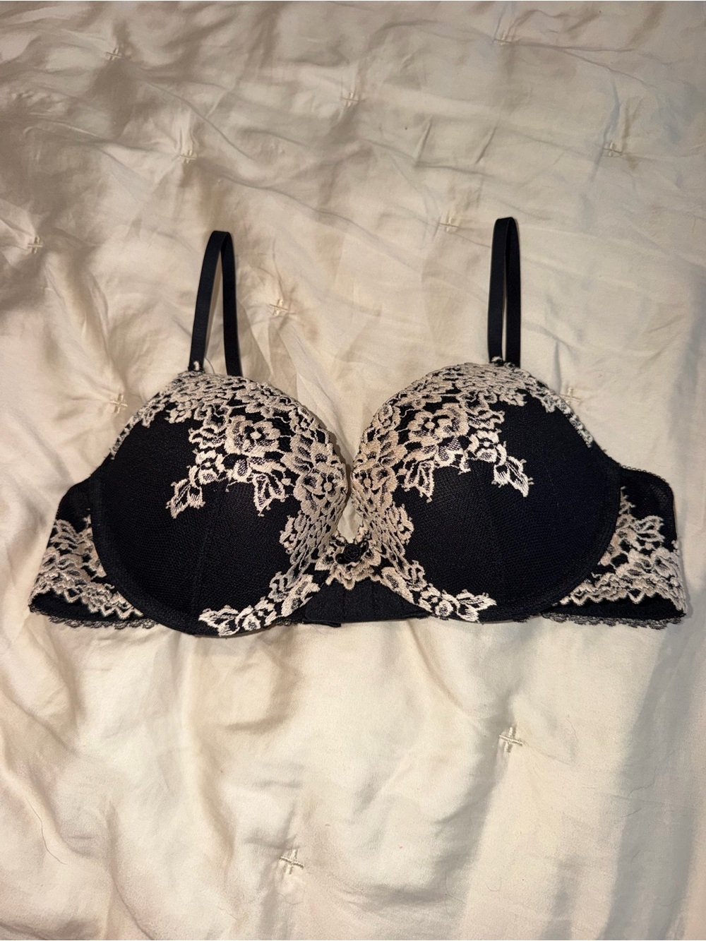 H&M Black Bra with Cream Lace Overlay